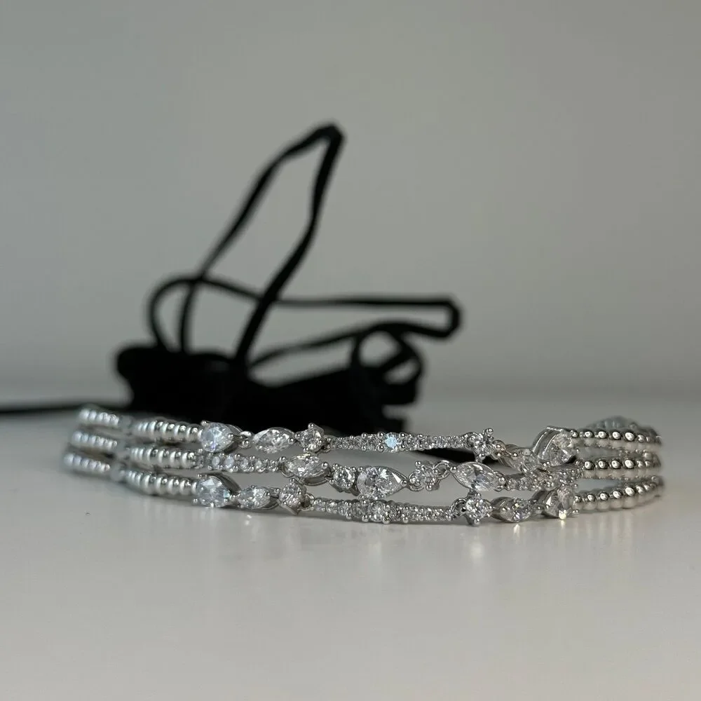 ADORNMONDE Silver Crystal Choker Necklace - NWOT